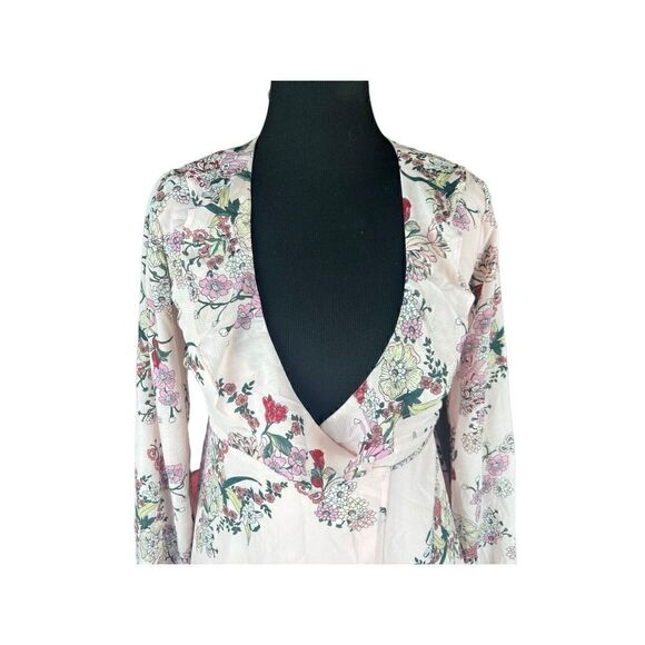 Lulus what a time pink floral chiffon long sleeve wrap dress XS wedding bridal - Picture 3 of 8